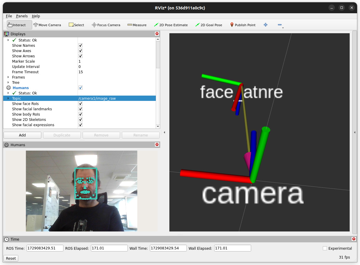 rviz showing a 3D face frame